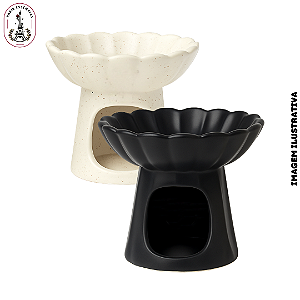Réchaud de Cerâmica p/Óleos Flower - Creme e Preto (UN)