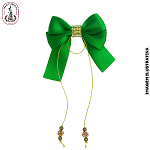 Laço Cetim Verde c/Strass Dourado - (UND)
