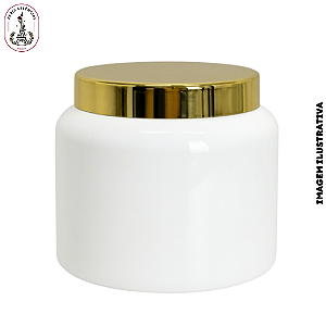 Pote Plástico Branco c/Tampa Dourada - 1 Litro