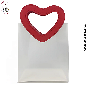 Sacola Transparente PVC com Alça Coração Vermelho - 16x8x18,5cm - Unidade