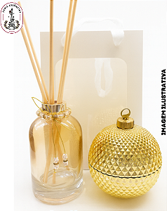Kit Presente Elegante – Vidro Mel + Potiche Dourada com Sacola de Papel