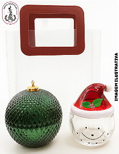 Kit Doce Natal – Bomboniere Verde, Vidro Gorro e Sacola