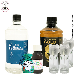 Kit Perfume Infantil Menina/Menino – Cheirinho Suave | Com 8 Frascos Gatinho + Bases + Essência Vollmens