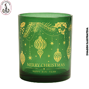 Copo p/Vela Natalino Verde/Ouro - 400ml (UN)