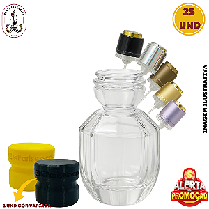 Kit 25 Vidro Recrave 100ml + Válvula Cores + sobretampa Flor Cristal + Dispositivo