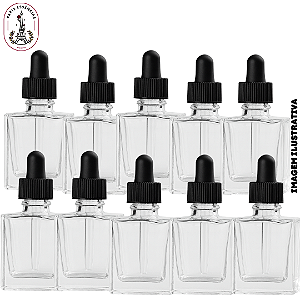 Kit 10 Vidros 11ml Quadrado c/Conta Gotas Canelado