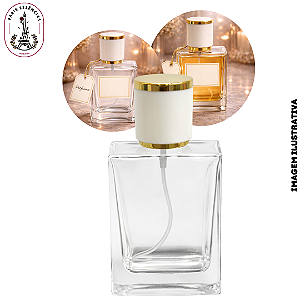 Porta Perfume Quadradro Tampa Branca c/Dourado - 30ml (UN)