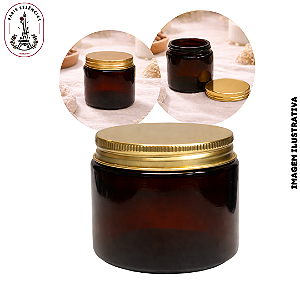 Pote de Vidro Âmbar 100g c/Tampa Alumínio Dourada - (UN)