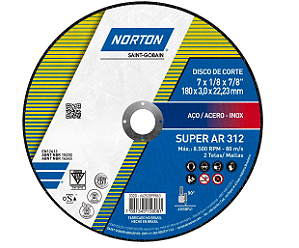 DISCO COR.177,8 X 3,2 X 22,2 AR-312 2T P/ACO 66252899863 NORTON