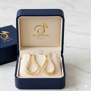 Brinco argola orgânica parte cravejada MODELO DE JOALHERIA(Banhado a ouro 18K)