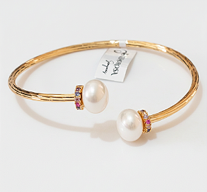 Bracelete aro fino com pérola na abertura (BANHADO A OURO 18k)