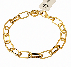 Pulseira com elos retangular texturizado (BANHADO A OURO 18K(