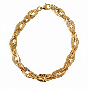 Pulseira com elos ovais texturizados (BANHADO A OURO 18K)