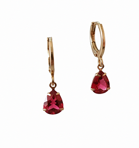 Brinco mini argola com extensor de zircônia gota pink