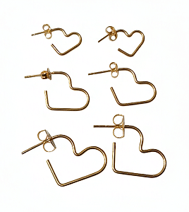 Brinco Trio de argola de coração vazada aro fino (BANHADO A OURO 18K)