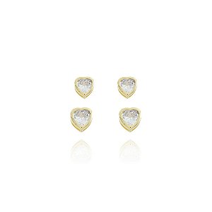 Brinco Duplo De Coração Cristal (BANHADO A OURO 18K)