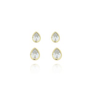 Brinco Duplo Gota Cristal (BANHADO A OURO 18K)