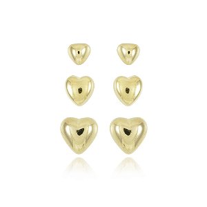 Trio De Brincos De Corações (BANHADO A OURO 18k)
