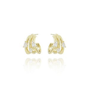 Brinco Meia Argola Cravejado Cristal (BANHADO A OURO 18K)