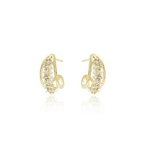 Brinco Meia Argola De Zircônias Cristal (BANHADO A OURO 18K)