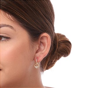 Brinco Argola Articulada Coração com Zircônias (BANHADO A OURO 18K)