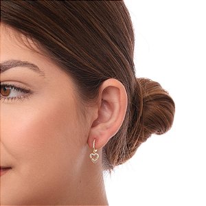 Argola Articulada Coração Duplo Cravejado (BANHADO A OURO 18K)