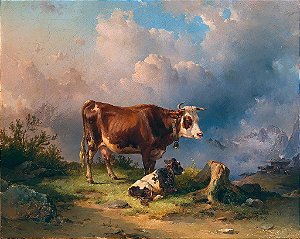 Vaca com bezerro em um pasto alpino - Edmund Mahlknecht