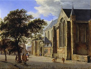 Exterior de uma igreja - Jan van der Heyden