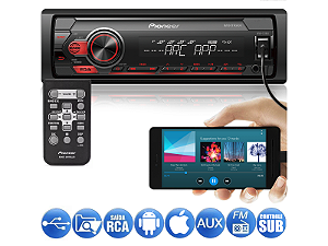 Media Receiver Pioneer MVH-S118UI 1DIN USB Android Iphone Spotify Mixtrax Pendrive MP3 Player Som Automotivo