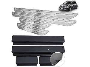 Soleira de Porta Renault Sandero Stepway 20/.. Aço Inox Alto Relevo Autocolante +Vinil Opcional