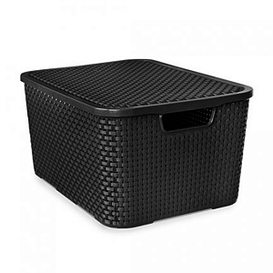 Caixa Rattan Preta 15 Litros com Tampa Arqplast