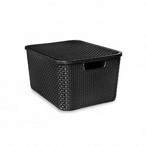 Caixa Rattan Preta 7 Litros com Tampa Arqplast