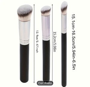 Conjunto de 3 pincéis para maquiagem - ideal para base, corretivo e sombra, com cerdas macias em nylon e cabo de madeira