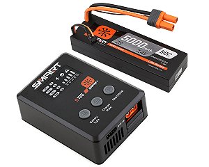 SPEKTRUM SMART POWERSTAGE – BATERIA LIPO 2S 5000MAH 50C COM CONECTOR IC5 + CARREGADOR SMART