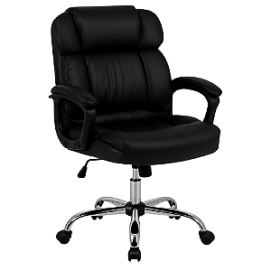 Cadeira de Escritório em PVC Bonded Leather Preta com Estrutura Ergonômica CADE-DO-HLC-1357L-1