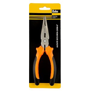 Alicate de Bico Meia-Cana 6" Cabo Emborrachado Laranja e Preto