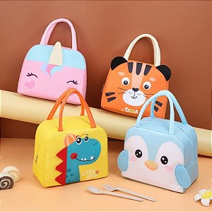 Bolsa Termica Infantil Lancheira Escolar Marmita C/ Alca Estampas Animais Fofos 3D