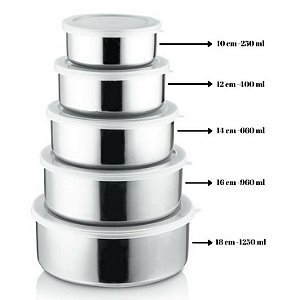 Conjunto de Tigelas de Inox com Tampa - 5 pecas