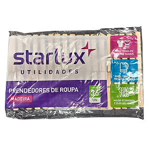 Prendedor De Roupas De Madeira Starlux Pacote 36 Unidades Maior Economia E Durabilidade Para Varais