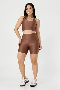 SHORT CANELADO CINTURA ALTA MODELADOR DE ALTA COMPRESSAO - COR MARROM