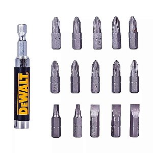 Jogo de Bits Fenda Phillips e Quadrada 16 peças com Guia Magnética DW2053 DeWalt