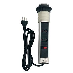 Torre De Tomada Para Bancada Embutir Retrátil Com 3 Tomadas Cor Cinza