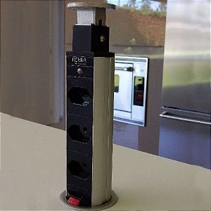 Torre De Tomada Para Bancada Embutir Retrátil Com 3 Tomadas Cor Cinza