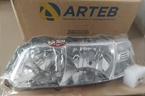 Farol Lado Esquerdo Foco Duplo Máscara Cromada Arteb - Gol G3 00/05