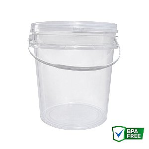 5 unidades - Balde 5 litros Transparente com alça resistente tampa e lacre de segurança, tintas, conservas, molhos, bebidas, doces, salgados