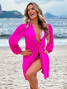 Saída Curta Ibiza Chiffon Liso Rosa Pink