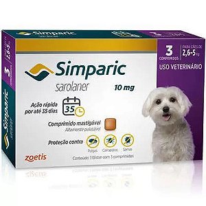 Antipulgas Simparic 10mg Para Cães 2,6 a 5kg 3 comprimidos