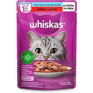 Ração Úmida Whiskas Sachê Carne ao Molho Gatos Adultos Castrados 85 g