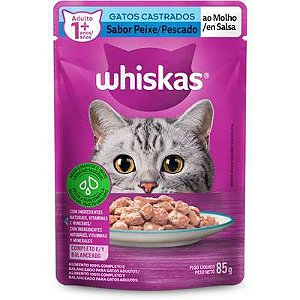Ração Úmida Whiskas Sachê Peixe ao Molho Gatos Adultos Castrados 85 g