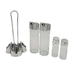 Galheteiro Vidro Vinagre/Sal C/ 4 Peças